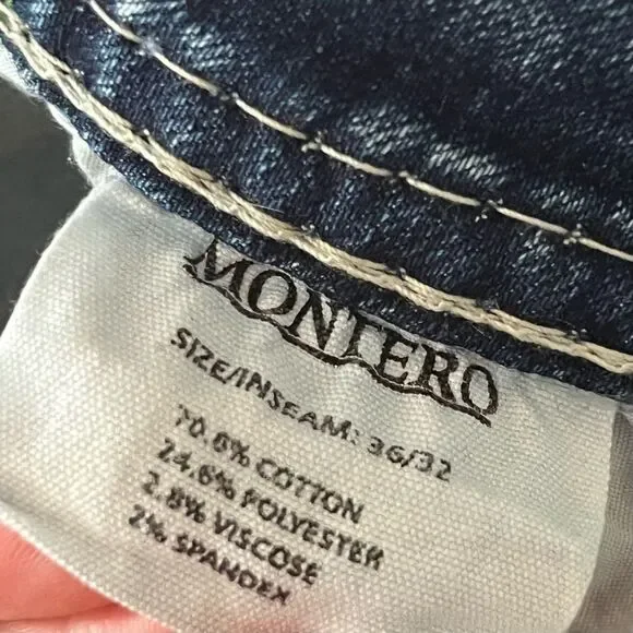 MONTERO Men's Bootcut Jeans Size 36 Modern Cowboy Embroidered Whipstitch - Picture 9 of 11